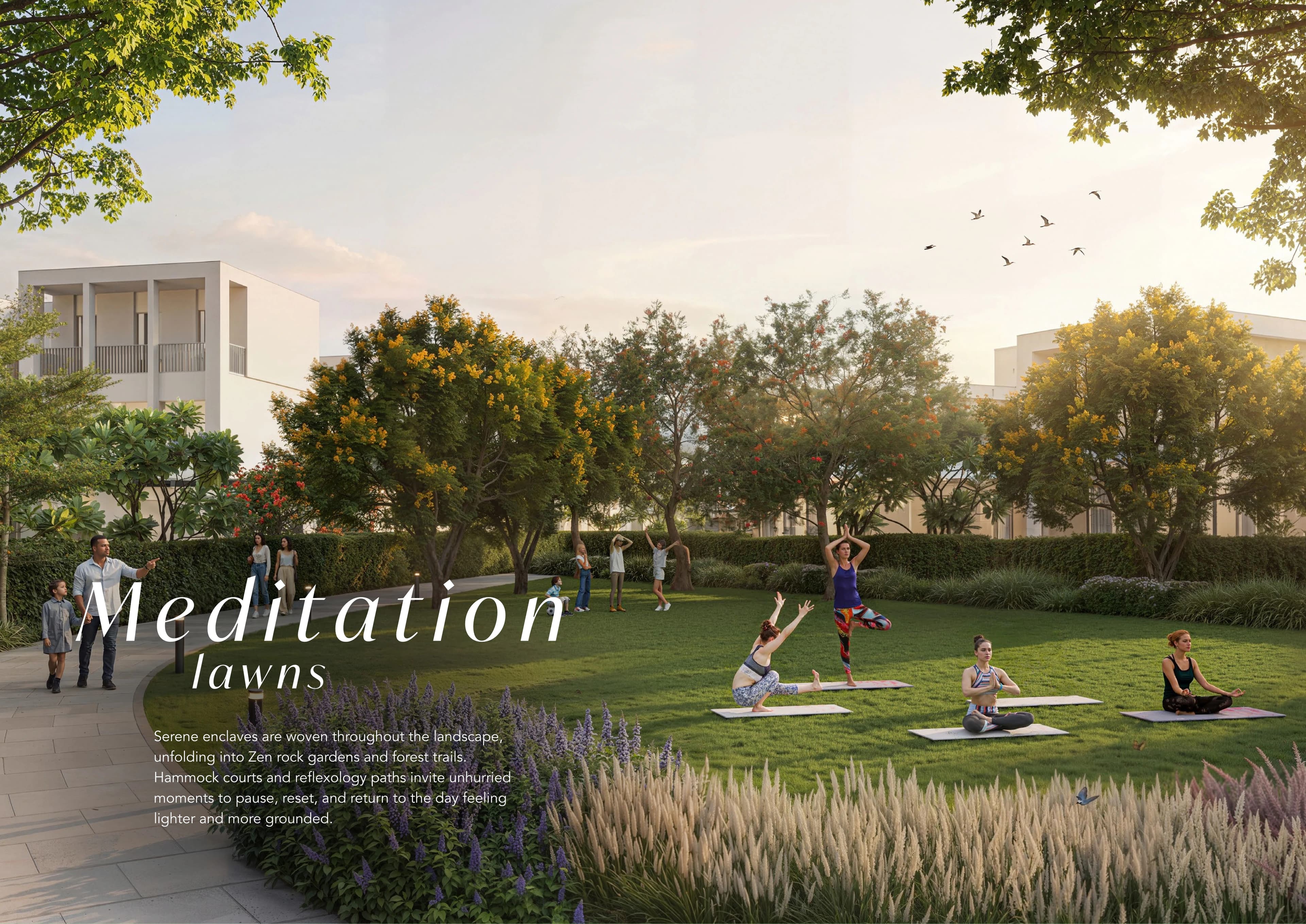 Sobha Sanctuary meditation lawns with yoga, hammocks, and green open space