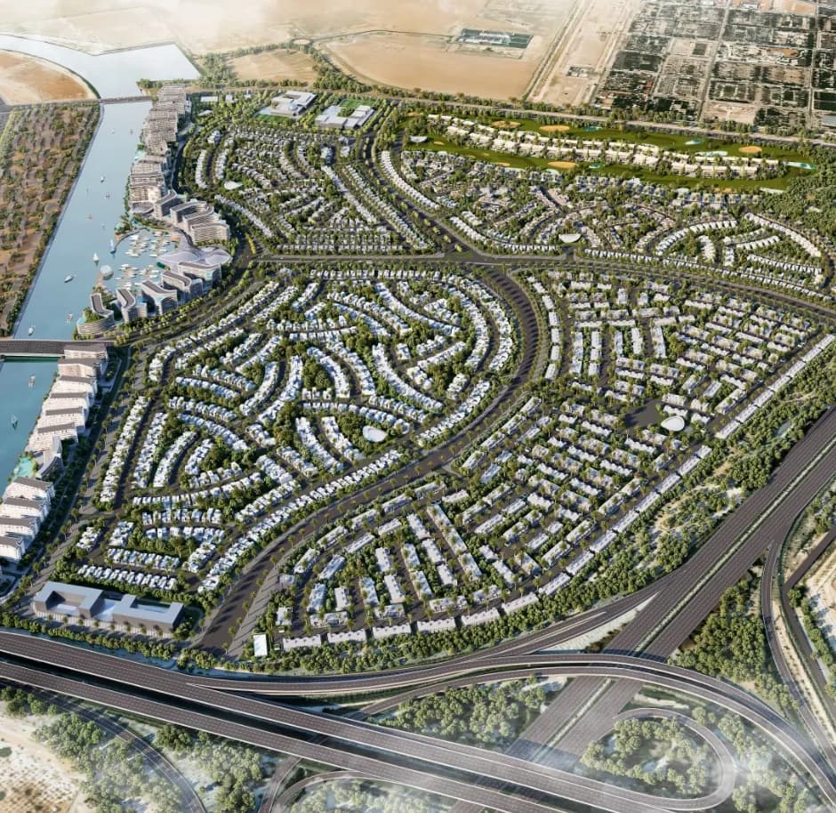 Official Sobha Realty marketing image of Sobha City Abu Dhabi, an aerial render used to show the published community setting.
