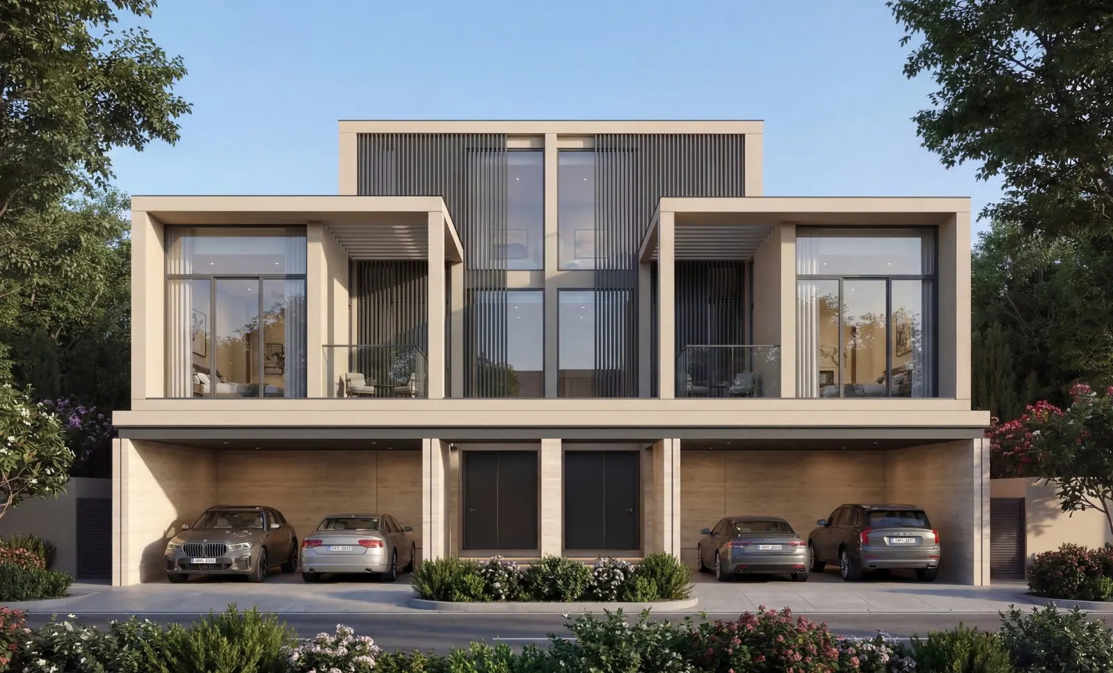 Official Sobha Realty marketing image of garden villas at The Terraces in Sobha City Abu Dhabi.